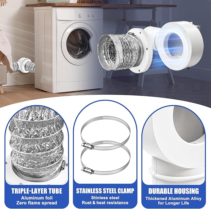 90° Magnetic Dryer Vent Coupling Strong Magnetic Self-connection，Suitable for Confined Paces Magnetic Dryer Vent Coupler with 4 inch Hose Easy to Connect（WHITE)