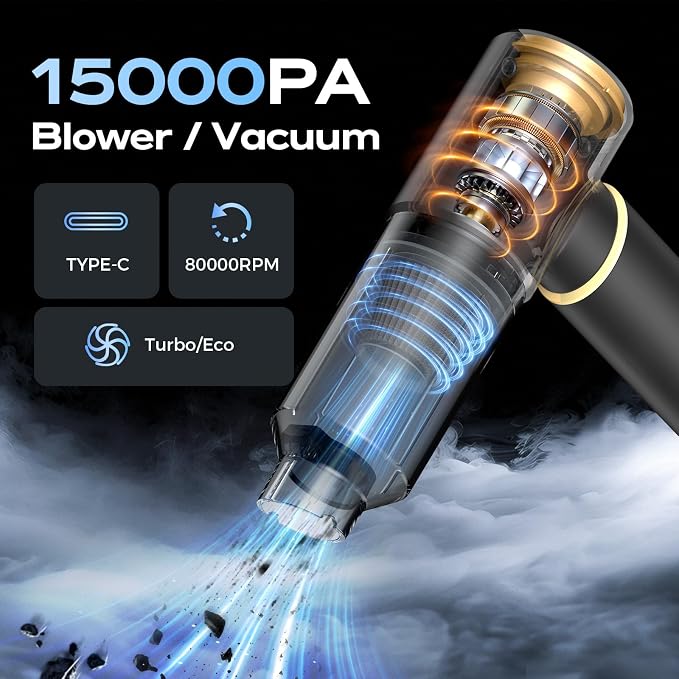 BSRCO Brushless Handheld Vacuum, 15000Pa Strong Suction Cordless Car Vacuum with 2 Modes, 0.67lbs Ultra-Lightweight Mini Portable Vacuum Cleaner & Air Duster for Home, Keyboard, Pet Hair, Travel