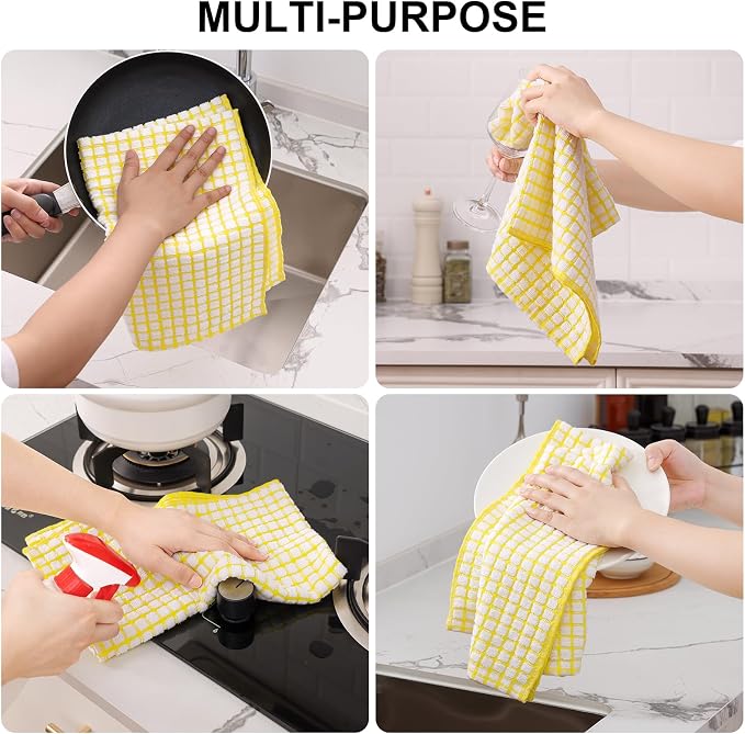 Kitinjoy Cotton 12 Pack Terry Kitchen Towels, 16 x 25 Inches Super Soft and Absorbent Dish Towels, Quick Drying Hand Towels for Kitchen Drying, Yellow