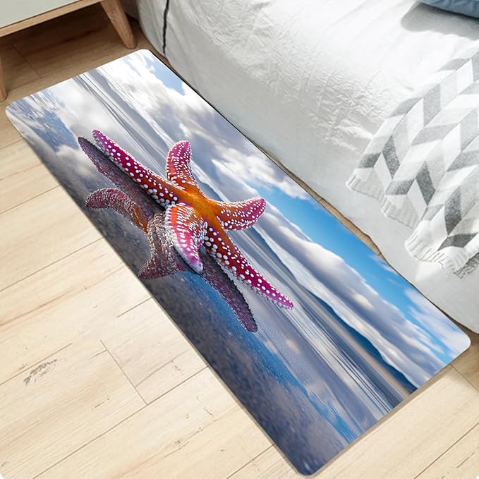 WODEJIA Non Slip Bath Rugs Sponge Foam for Bathroom,Flannel Mat Rug for Living Room, Absorbent MatS for Forlaundry Room and Kitchen,Beach Starfish Welcome Mat 47x18 Inches