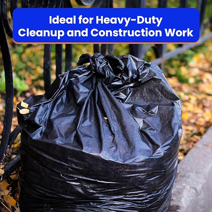 Berkley Jensen Heavy Duty Contractor & Industrial Bags - 42 Gallon, 32 Count - Black Contractor Trash Bags - 3 Mil Thick, Tear & Puncture Resistant - Ideal for Construction Cleanup & Professional Use