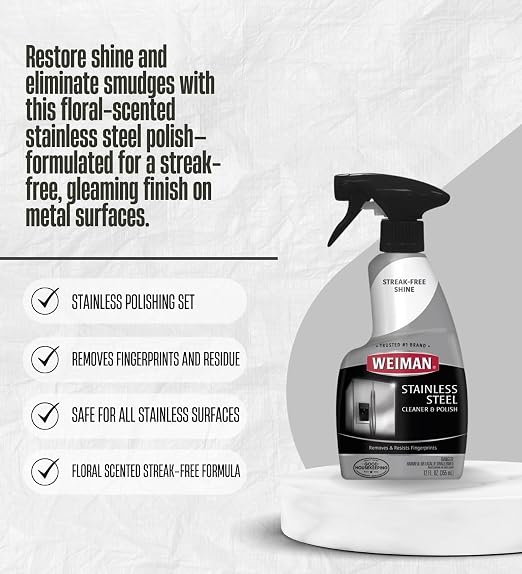 Weiman Floral Scent Stainless Steel Cleaner & Polish 12 oz Liquid Bundle with Microfiber Cloth – Cleans and Polishes Appliances and Sinks – Gift Set (3 Items)