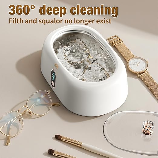 Ultrasonic Cleaner - 45KHz Ultrasonic Cleaner Machine for All Jewelry, Eyeglasses, Watch Straps, Retainer, Dentures. 16oz 304 Stainless Steel Tank with 4 Cleaning Modes, Gift for Wife,Mom,Daughter
