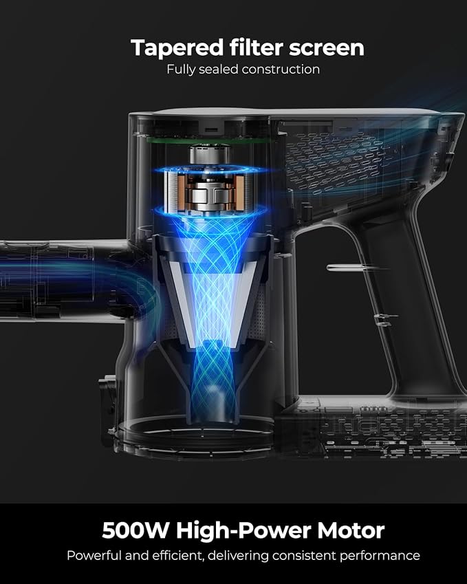 Cordless Vacuum Cleaner, 500W 45KPA 50Mins Stick Vacuum Cleaners for Home with LED Light, Self-Standing, Anti-Tangle Brush & 1.6L Dust Cup, Lightweight Vacuum for Pet Hair, Carpets, Hard Floors