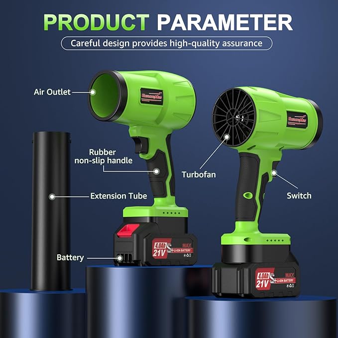 Brushless Leaf Blower Cordless, 980,000RPM, with 2 Batteries and Charger, Adjustable Speed, Lightweight, Handheld Electric Turbo Jet Blower Portable for Patio Cleaning, Lawn Care, Yard, Leaves, Dust