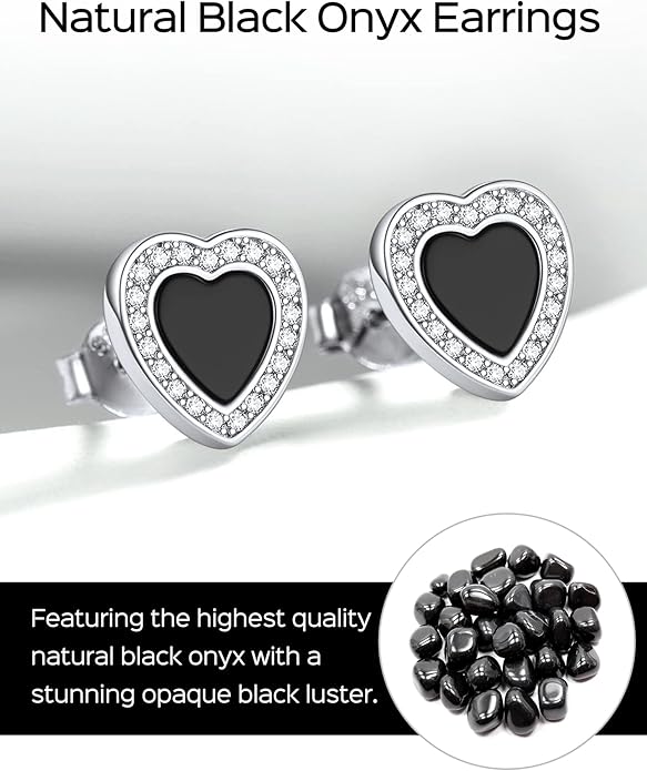 ChicSilver 925 Sterling Silver Viking Rune Natural Black Onyx Stud Earrings For Women Men