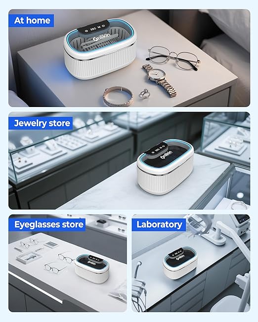 45KHz Ultrasonic Jewelry Cleaner, 5 Timer & 3 Power Modes, 35W Retainer Cleaner for Jewelry, Eyeglasses, Rings, Watch Strap, Dentures - Quiet <38dB, 20oz, 304 Stainless Steel (Ceramic White)