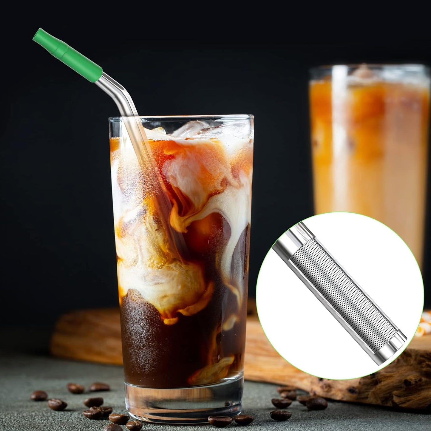 (4 Pack) Stainless Steel Straws Long Metal Straws with Cleaning Brush, Removable Filter, Size 8.26 * 0.35 inches