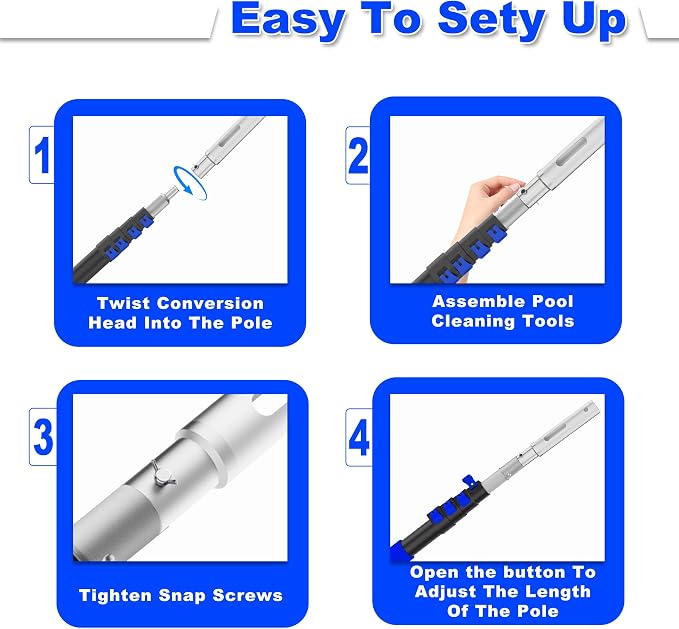 AgiiMan 4-16 FT Telescopic Pool Pole, Swimming Pool Pole with 4 Baffle Locks Durable Aluminium and Vacuum Ports Telescopic Extendable Poles Use with Cleaning Nets, Skimmers, Brushes and More