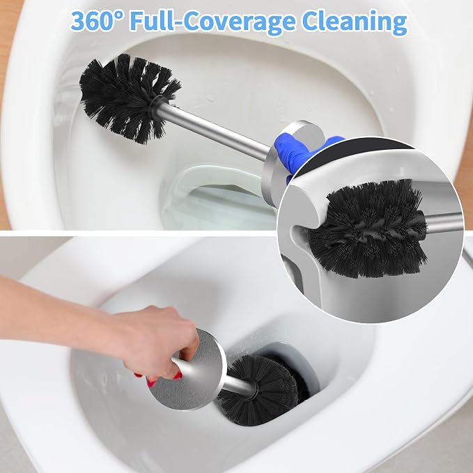 Stainless Steel Toilet Brush and Holder Set Brushed Silver Heavy Duty Toilet Bowl Brush with Long Handle for Bathroom and Farmhouse (Silver-2)