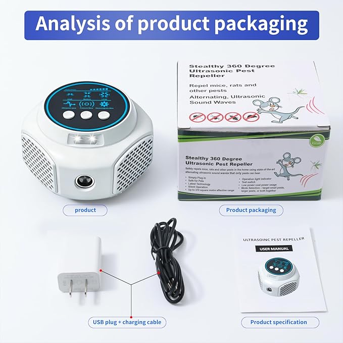 Ultrasonic Pest Repellent Plug in Upgraded High-Power, Mouse Rodent Repellent Insect Control for Rat Mice Squirrel Spider Bug Roach, Electronic Repelling Device with 3 Mode Switching (1, White)
