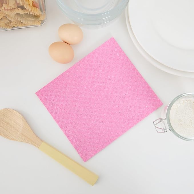 Restaurantware Swedish Dishcloths Pack of 200 Cellulose Reusable Absorbent Pink Kitchen Towels, Washable Quick-Dry Dish Towels, Sustainable Pink Cleaning Cloths Super-Absorbent Biodegradable Odorless