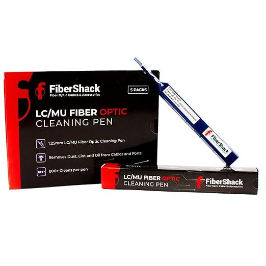 Fibershack - 1.25mm LC Fiber Cleaner Pen - 5 Pack - LC Fiber Optic Cleaning Pen with Dual Action Connector Cleaner & Endface Cleaning Action. Includes Dust Caps