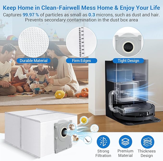 T80 Omni Replacement Parts for Ecovacs Deebot T80 Omni T80 for Yeedi M14 Plus Robotic Vacuum Cleaner Parts with 1 Roller,1 Mop,4 HEAP,6 Dust Bag,6 Side Brush,1 Clean Brush Accessories
