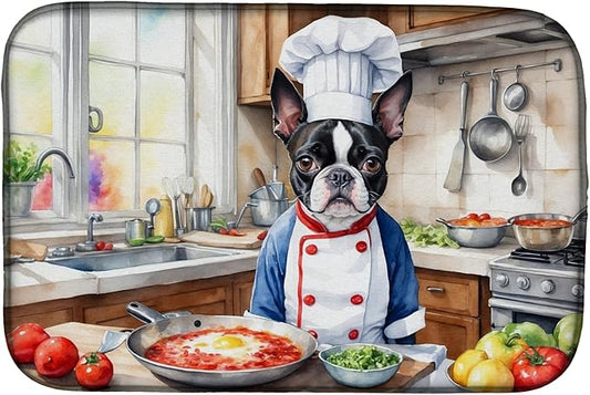 Caroline's Treasures DAC6216DDM Boston Terrier The Chef Dish Drying Mat Absorbent Dish Drying Mat Pad for Kitchen Counter Dish Drainer Mat for Countertop, 14 x 21", Multicolor