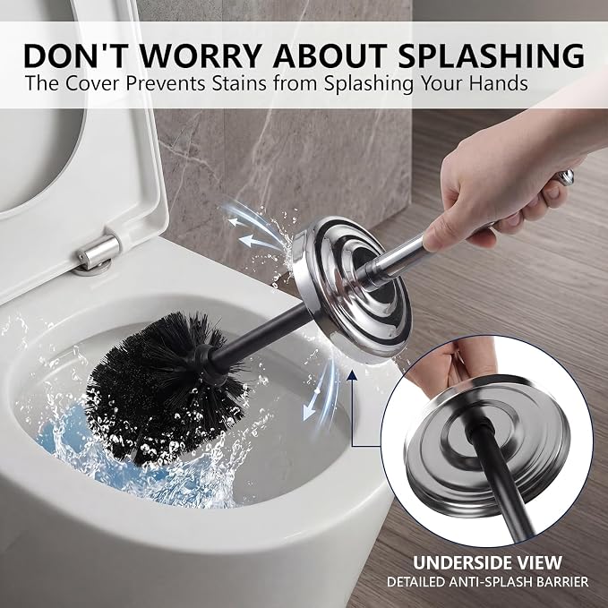 Toilet Brush and Holder Set,304 Stainless Steel Heavy Duty Toilet Brush,Extra Long Handle Toilet Bowl Brush and Holder for Bathroom,Durable,Deep Cleaning,Extra Dense Bristles (Chrome)