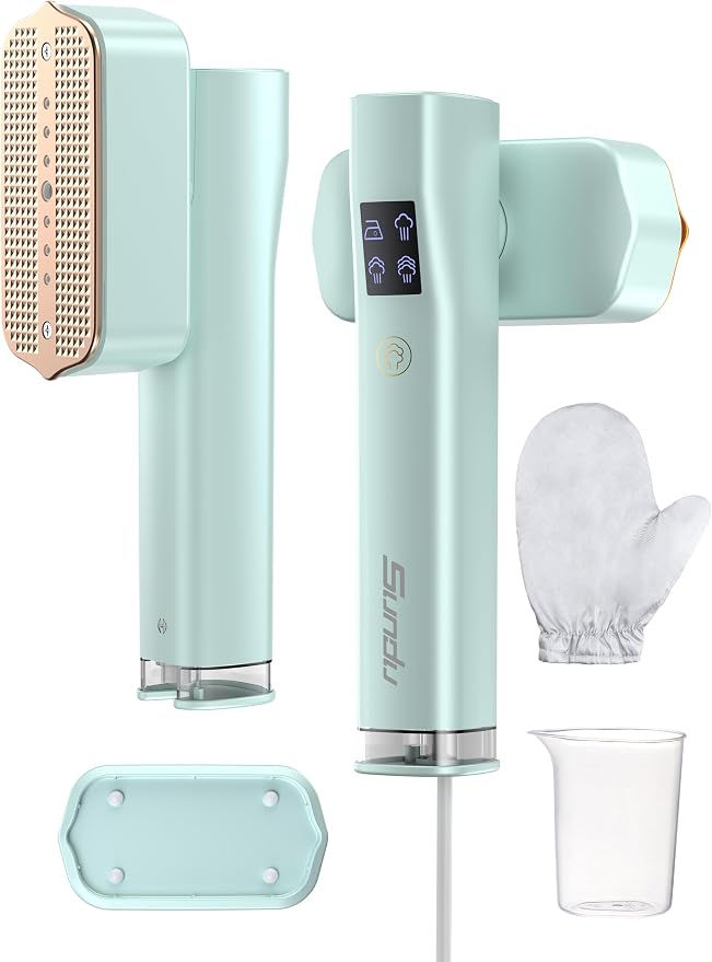 Steamer for Clothes,Sundu Portable 2-in-1 Travel Steamer&Iron,15s Fast Heat-up,100ml Water Tank,Ironing Gloves,25 Min Powerful Continuous Steam,1000W&4 Modes Light Steam Iron for Travel&Home(Mint)