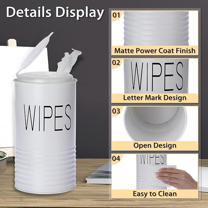Kokone Wipes Dispenser Farmhouse Wipes Container with Matte Finish Compatible for Clorox Lysol Sturdy Galvanized Iron Wipes Holder for Kitchen,Bathroom,Office,School Table Countertop,White