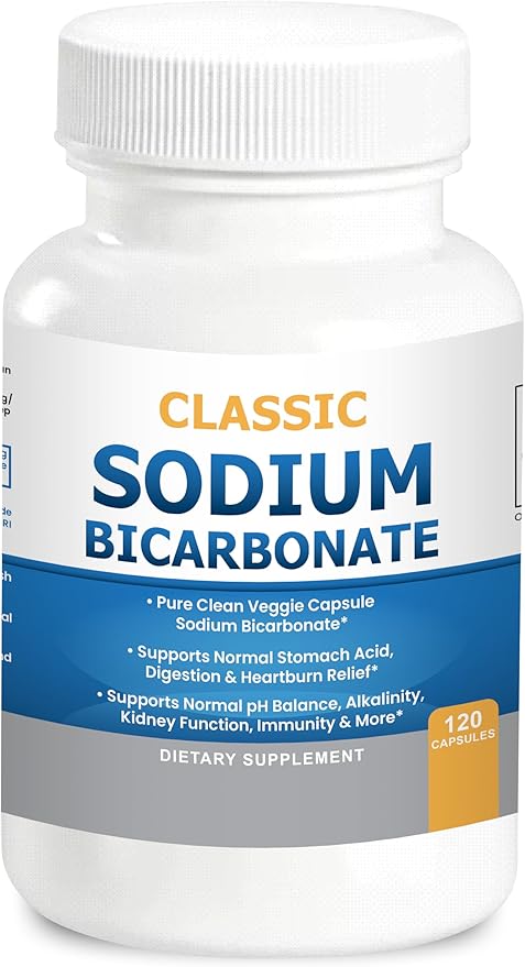 Classic Sodium Bicarbonate 650mg Natural Organic Use Sodium Bicarbonate Powder Pills Sodium Bicarbonate Tablets (caps) Stomach Acid Alkalinity 120caps