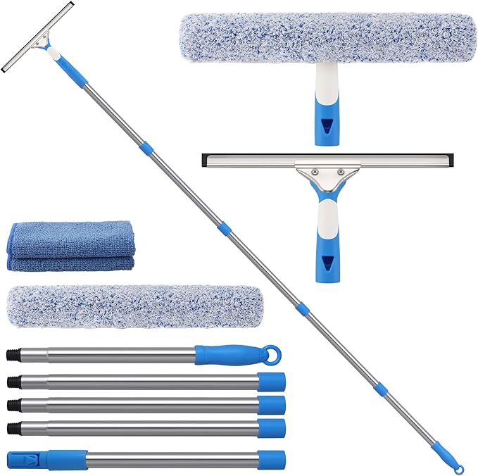 Mitclear 77'' Professional Squeegee Window Cleaner Tool with Extension Pole, Car Windshield Cleaning Kit with Long Handle, Window Washing Equipment for Indoor Outdoor Windows & Car Glass