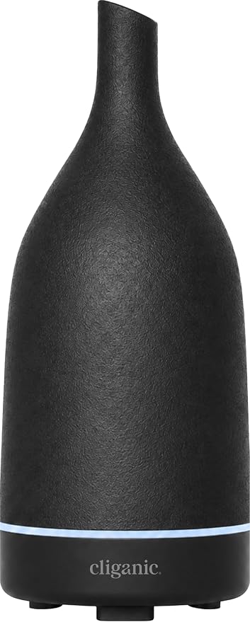 Cliganic Ceramic Aromatherapy Diffuser for Essential Oils (Black) - 7 Color Lights, Cool Mist, Auto Shut Off for Home & Office
