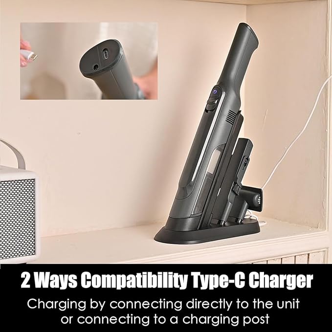 Handheld Vacuum Cordless, Lightweight 1.4lb with Powerful Suction, Charging Dock, Single Touch Empty and Detachable Dust Cup, Portable Mini Car Vac for Home Office and Pet Hair (Dark Grey)
