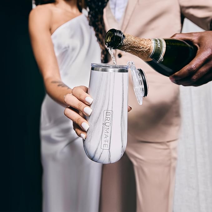 BrüMate Champagne Flute 12oz with Flip-Top Lid to Hold in Carbonation | Insulated Stainless Steel for Ice Cold Champagne | BPA-Free (Dark Aura)