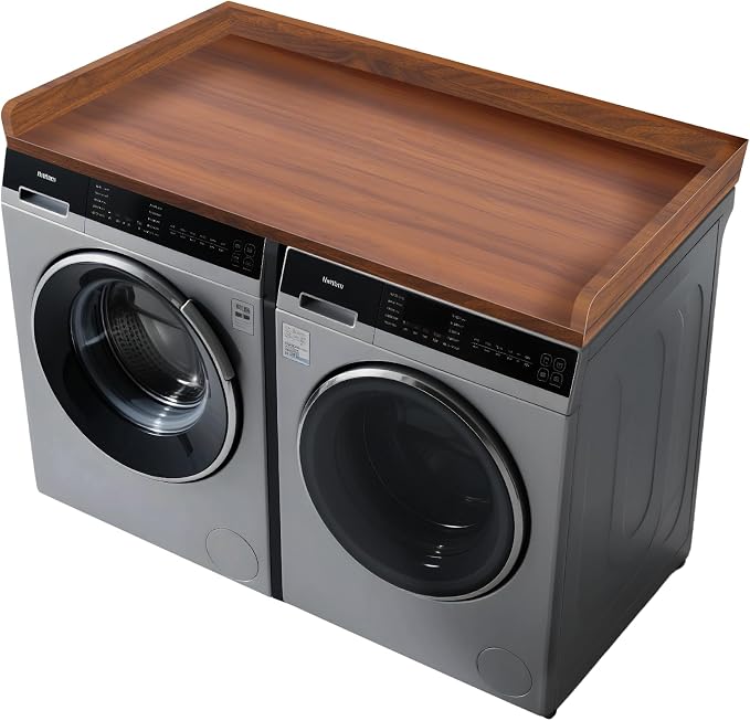 FAHKNS Washer Dryer Countertop - Wood Laundry Washer Dryer Topper with Anti-Slip Mat, 54" Width Waterproof Laundry Room Organization, Light & Save Space, Walnut