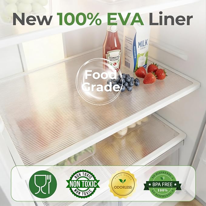 100% EVA Shelf Liner, 12" x 120" Drawer Liners for Kitchen Cabinet, Non Adhesive Non Slip Plastic Dresser Pantry Shelves Mat, Clear