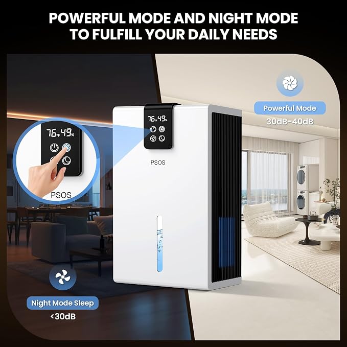 Dehumidifier, Dehumidifiers for Home, 98 OZ Water Tank, (1000 sq.ft) Quiet Dehumidifier for Basement Bathroom Bedroom with Humidity Display, Auto Shut Off, Relaxing 7 Color Light(White)