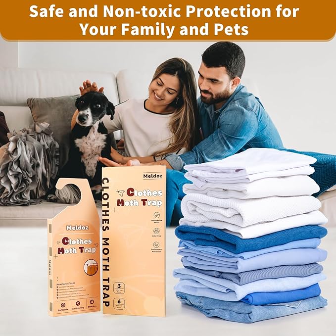 Clothes Moth Traps with Powerful Pheromones, Non-Toxic & Odor-Free Sticky Moth Traps for Clothes & Closets, Refillable 12-Pack