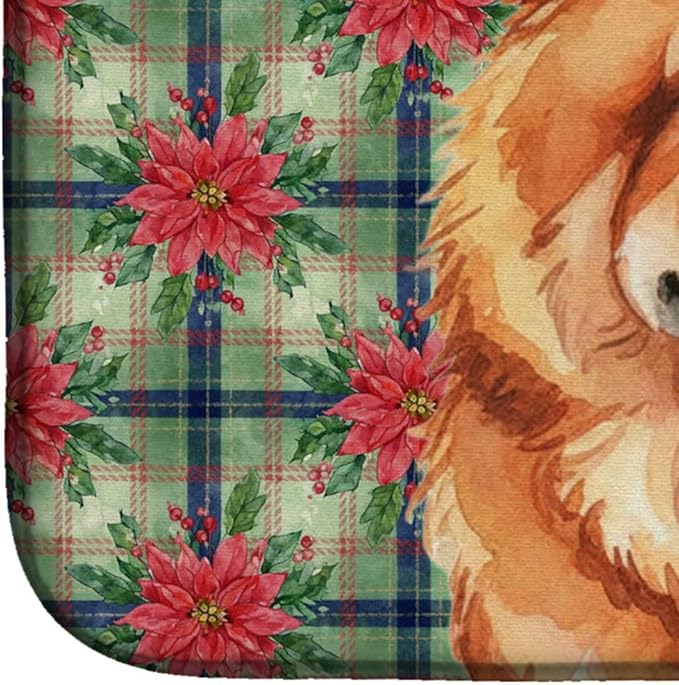 Caroline's Treasures Red Chow Chow Christmas PoinsettIas Dish Drying Mat Absorbent Dish Drying Mat Pad for Kitchen Counter Dish Drainer Mat for Countertop, 14 x 21", Multicolor