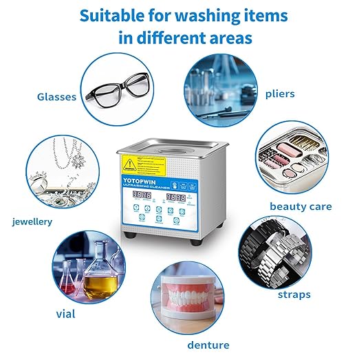 Professional Stainless Steel Heated Ultrasonic Cleaner Machine for Jewelry Glasses Watch Straps Dentures Carburetor Circuit Board Mouth Guard Precision Small Parts Cleaning Equipment (1.3L)