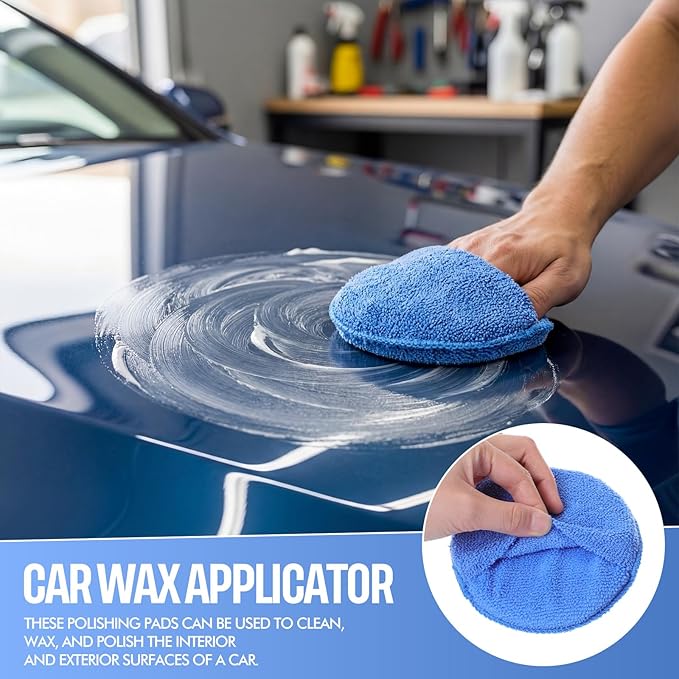 144 Pcs 5 Inch Blue Waxing Sponges Finger Pocket Microfiber Car Polishing Pads, Reusable Buffing Foam Pads for Car Detailing, Cleaning Fine Polishing, Auto/Home Use