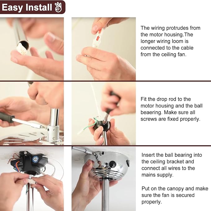 48 Inch Nickle Ceiling Fan Downrod, 1" Diameter Ceiling Fan Extension Rod (No Threads) with 5 x 18-AWG Wires,Universal Down Rods for Ceiling Fans,Easy Installation