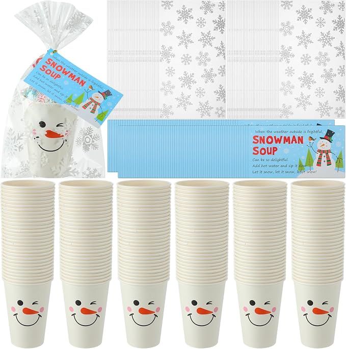 Funnymoom 150 Pcs Snowman Paper Cups 12 oz Disposable Coffee Drinking Paper Cups for Hot Cold Beverage Drink Juice Cocoa Winter Party Supplies