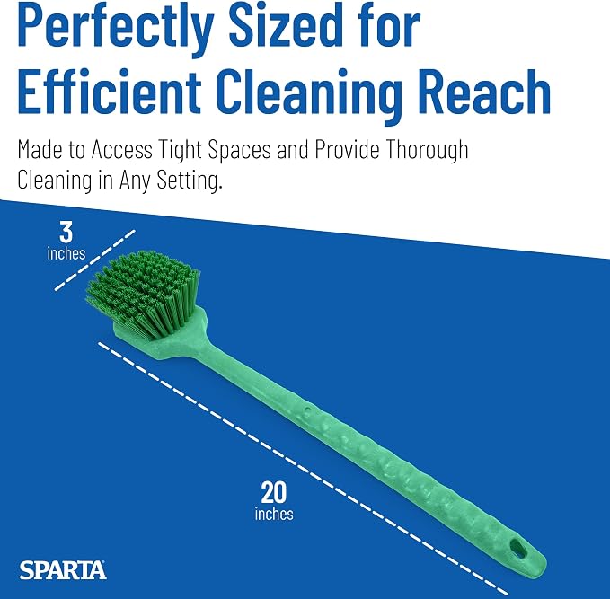 SPARTA 40501EC09 Plastic Large Scrub Brush, Kitchen Brush, Utility Brush With Long Handle For Cleaning, 20 Inches, Green