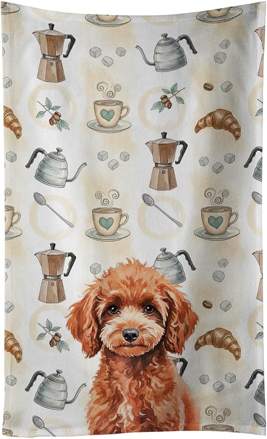Caroline's Treasures Miniature Red Poodle Coffee Bar Kitchen Towel Velour Plush Front and Cotton Loop Back Machine Washable