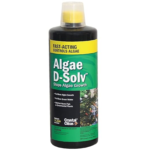 CrystalClear Algae D-Solv EPA Registered Pond Algaecide, 32 Oz | Fast-Acting algae control for fountains & outdoor ponds containing koi & other fish, 32 oz treats 11,520 gallons.