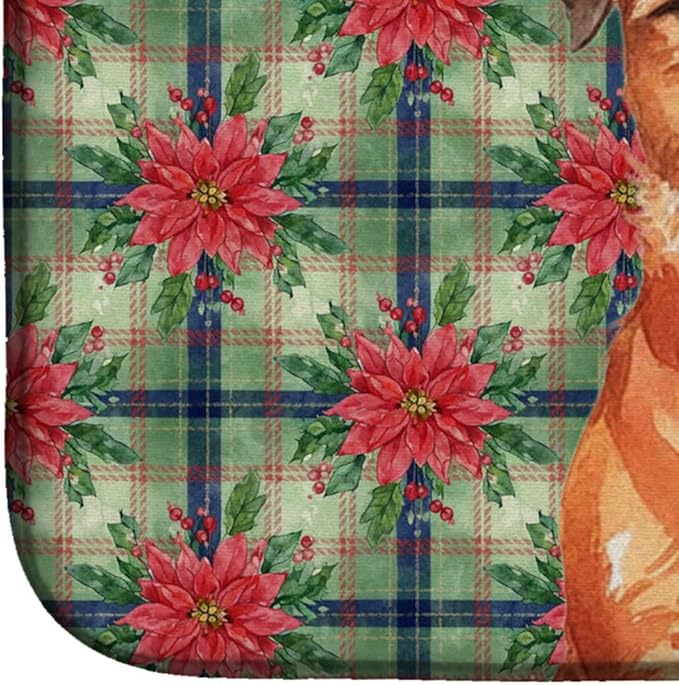Caroline's Treasures Red Border Terrier Christmas PoinsettIas Dish Drying Mat Absorbent Dish Drying Mat Pad for Kitchen Counter Dish Drainer Mat for Countertop, 14 x 21", Multicolor