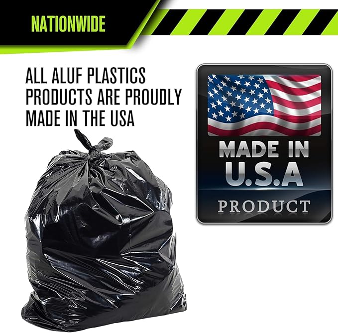 Aluf Plastics RCT-33XXX Heavy Duty 33 Gallon Trash Bags (Huge 100 Ct. /w Flap Ties) - 2 MIL equiv. Thick Gauge Large Black Plastic Garbage Liners for Kitchen, Home. Outdoor, Lawn, Yard, Contractors, Brute/Rubbermaid cans