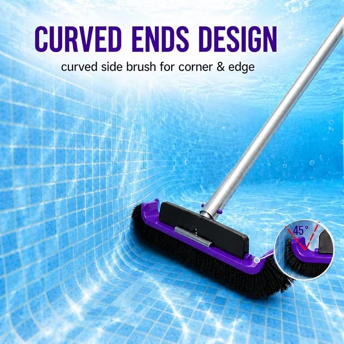 All-in-One Swimming Pool Cleaning Kit, Heavy Duty Deep Leaf Skimmer Net with Pool Brush Head, Adjustable Pole, Pool Cleaning Set for Inground/Above Ground Pools and Ponds, Purple