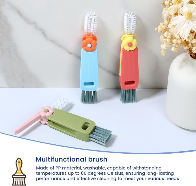 6pc 3 in 1 Cup Lid Cleaning Brush, 180° Rotatable Multifunctional Crevice Cleaner for Water Bottle Tumbler Baby Bottle, Cup Lid Gap Brush with Soft & Firm Bristles + Pick, 6 Pack