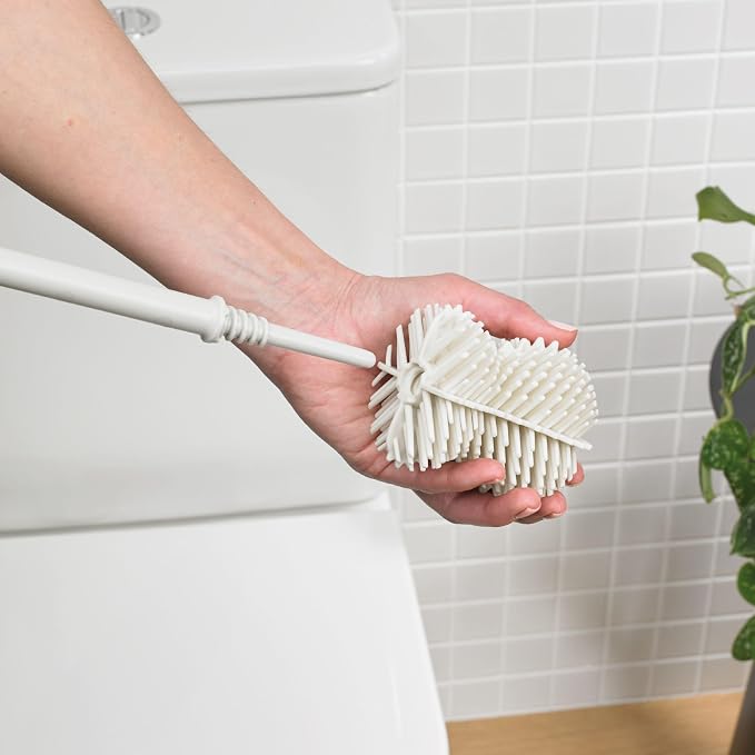 ReBorn Recycled Toilet Brush - Bathroom Toilet Bowl Brush & Holder - Anti Drip 360° Hourglass Brush Head - Closed Fit Storage Cover - Replaceable Heads - Made in Britain (Stone)