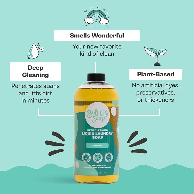 Buff City Soap - Liquid Laundry Soap Made With Simple Ingredients & No Harsh Chemicals - Cleans Tough Stains & Lifts Dirt - Floral, Citrus, & Cedarwood Scented Laundry Detergent - White Jasmine