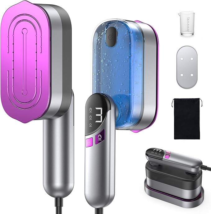 LOXP 2-in-1 Handheld Steamer and Iron for Clothes, 1000W Travel Steamer with Ceramic Soleplate, 9s Fast Heat-Up, Leak-Proof 170mL Tank, Self-Clean, Portable Wrinkle Remover for Home & Travel, 120V