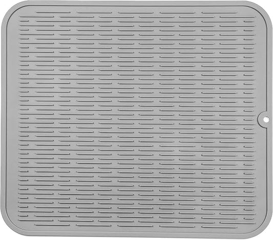 MicoYang Silicone Dish Drying Mat for Multiple Usage,Easy clean,Eco-friendly,Heat-resistant Silicone Mat for Kitchen Counter or Sink,Refrigerator or Drawer Liner Grey 2XL 24 inches x 18 inches