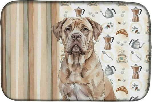 Caroline's Treasures Isabella Dogue de Bordeaux Coffee Bar Dish Drying Mat Absorbent Dish Drying Mat Pad for Kitchen Counter Dish Drainer Mat for Countertop, 14 x 21", Multicolor