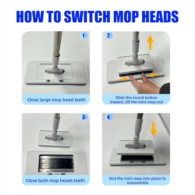 Upgrade Push Clamp Mop Kit - 2-in-1 Full Size Press Grip Lazy Sweeper Mop with Convenient Cloth Changing, Compatible with Swiffer Pads, Hardwood Tile Marble Floor Cleaning, 52in with10 Dry Cloths