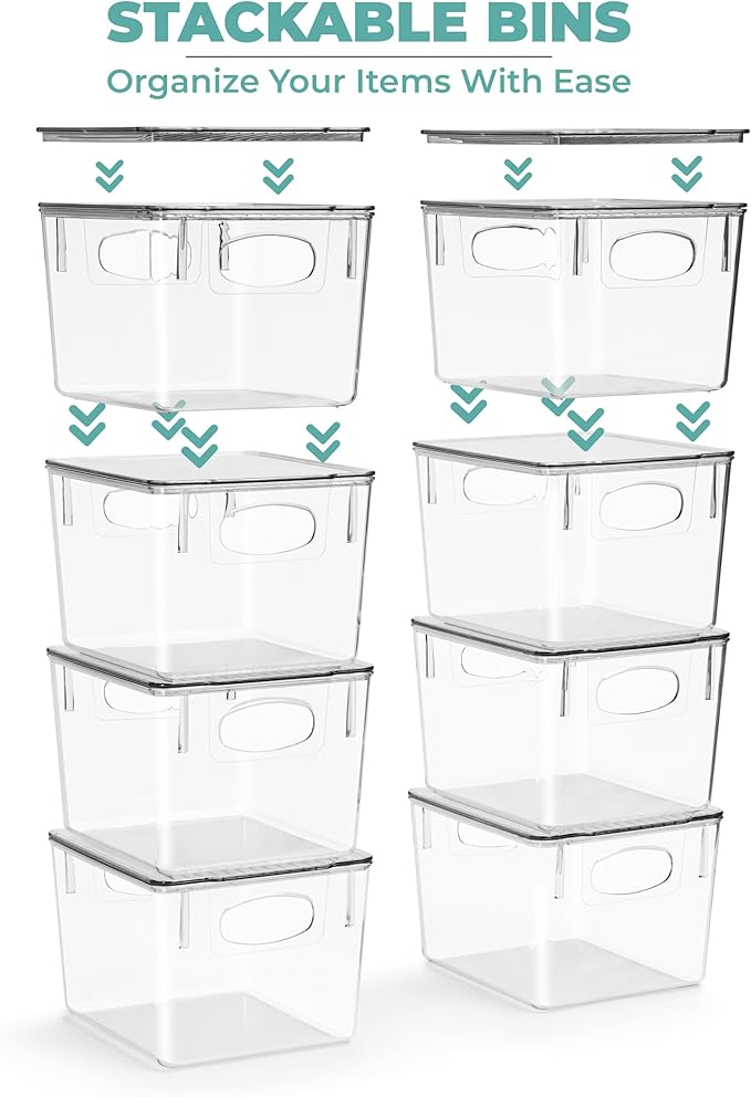 Sorbus Medium Plastic Storage Bins with Lids - Kitchen, Pantry, Refrigerator Organizer Bins - Clear, 2 Pack